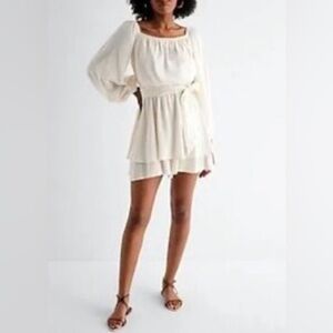 Express Off White Ballon Sleeve Tie Waist Ruffle Romper Skirt XL